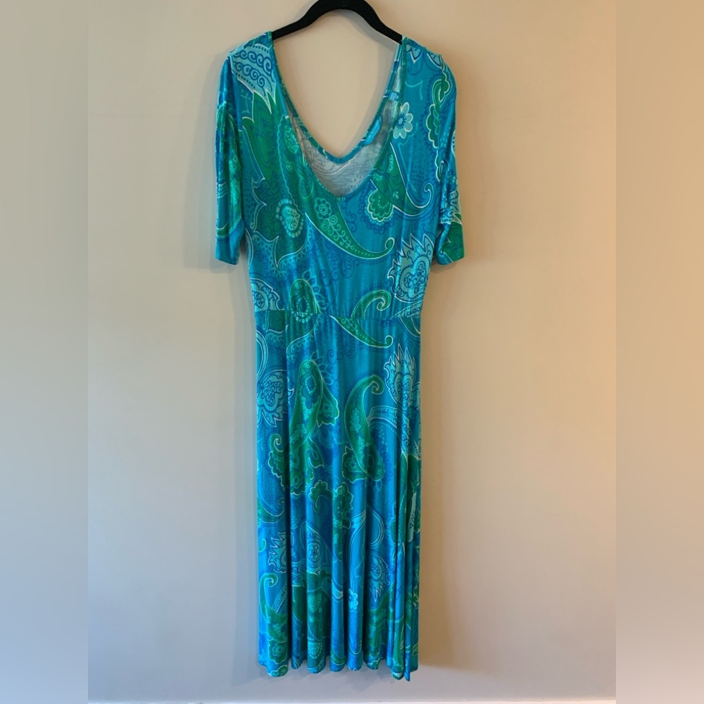 Tori Richard Blue and Green Sheath Maxi Dress